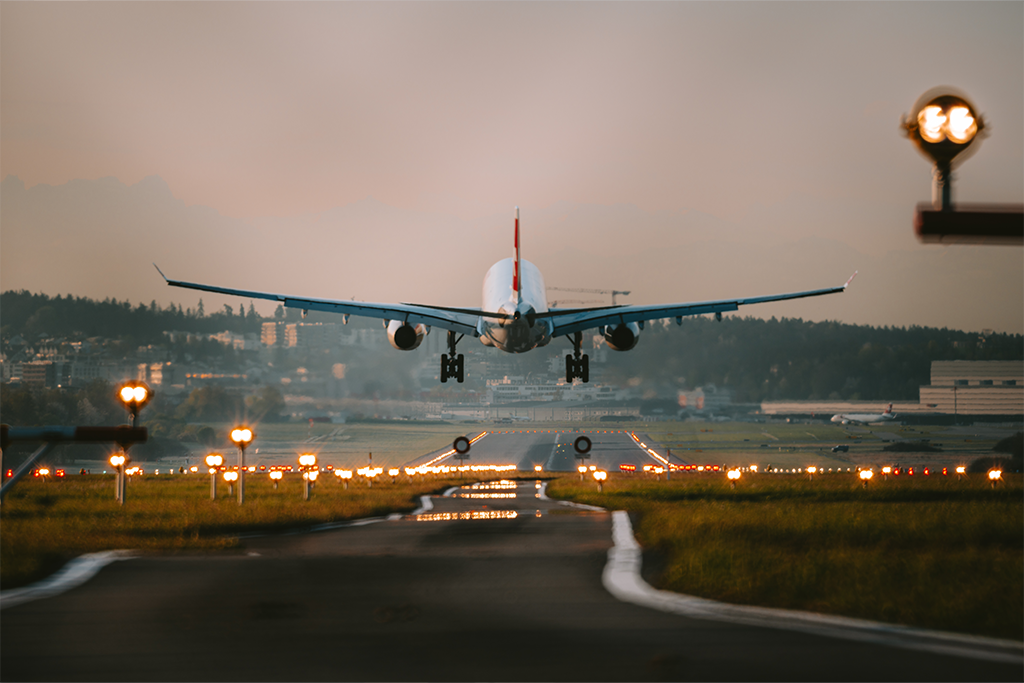 Plane landing on a runway